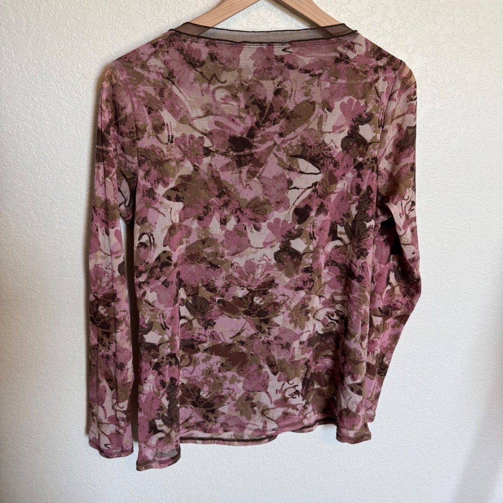 Whimsygoth Fairycore Axcess Floral Mesh Long Sleeve Top Pink‎ Brown Large - Picture 3 of 5
